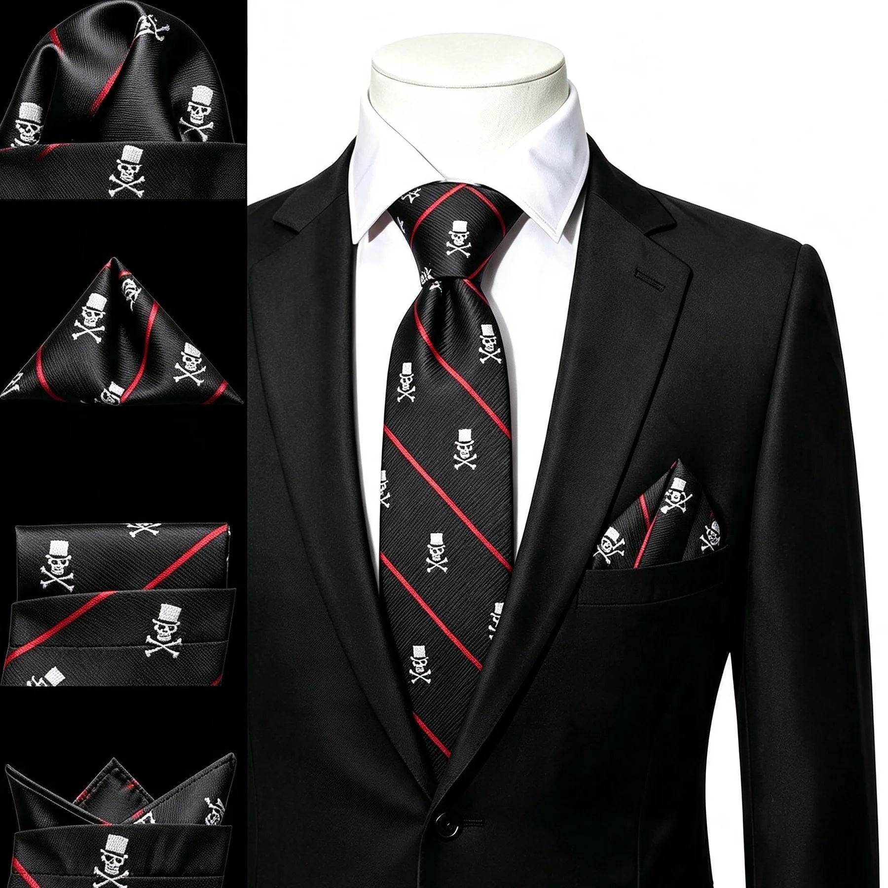 Gravata Masculina Preta com Lenço de Bolso