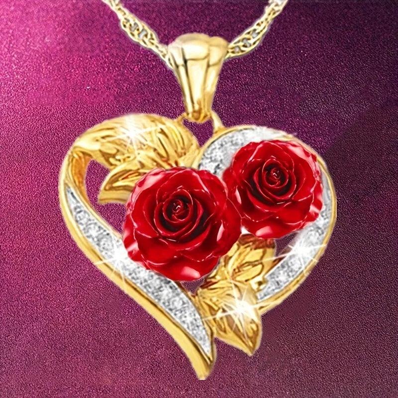 Colar Feminino com Pingente de Coração com Strass
