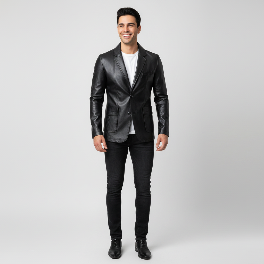Blazer Masculino de Couro Sintético Slim fit