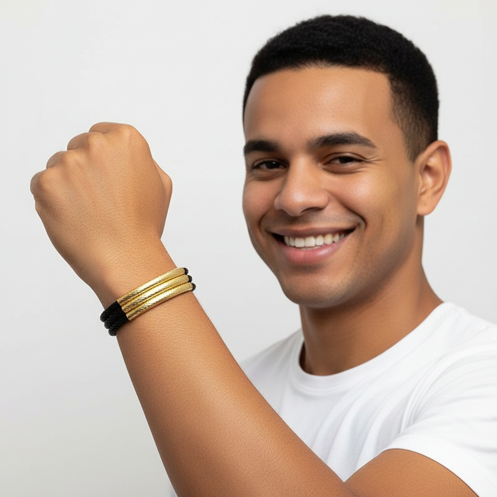 Pulseira Masculina de Aço Inoxidável com 3 Camadas