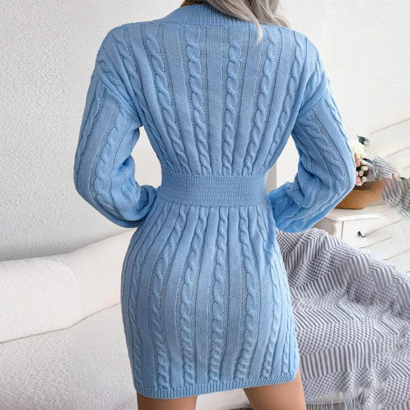 Vestido Feminino Casual de Malha com Decote em V