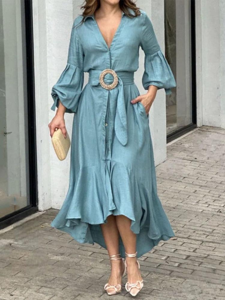 Vestido Feminino Midi Elegante com Decote em V