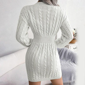 Vestido Feminino Casual de Malha com Decote em V