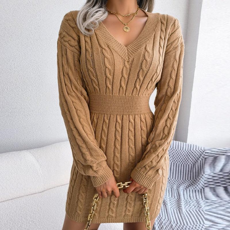 Vestido Feminino Casual de Malha com Decote em V